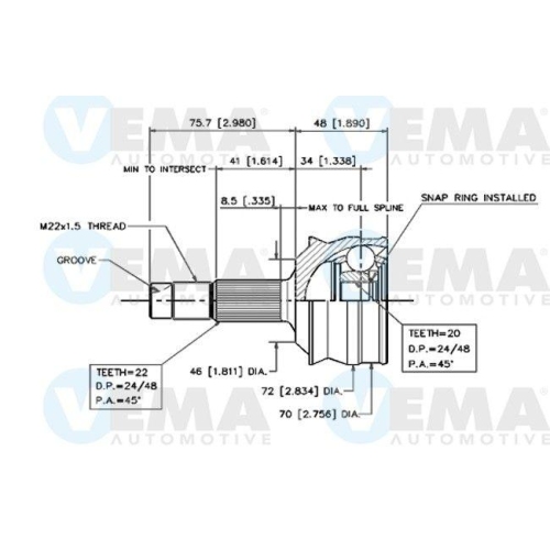 Gelenksatz Antriebswelle Vema 18257 für Alfa Romeo Fiat Alfarome/fiat/lanci