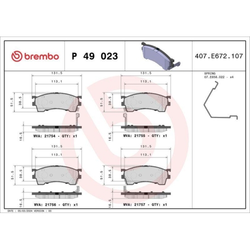 Bremsbelagsatz Scheibenbremse Brembo P49023 Prime Line f&uuml;r Ford Mazda Mitsubishi