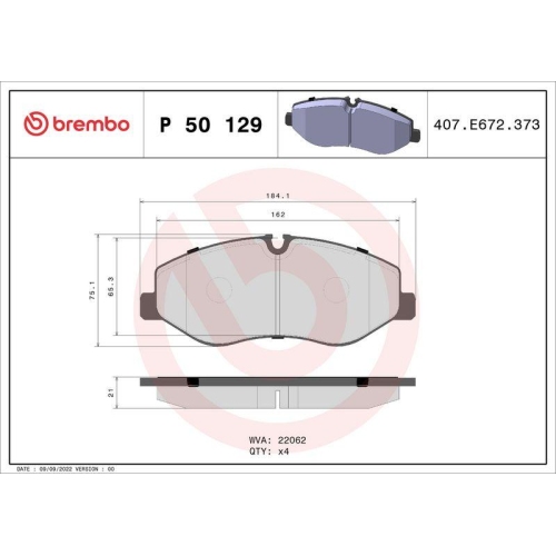 Bremsbelagsatz Scheibenbremse Brembo P50129 Prime Line f&uuml;r Mercedes Benz