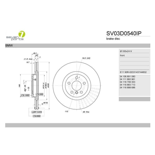 Bremsscheibe 7 Seven Parts SV03D0540IP f&uuml;r Bmw Mini Vorderachse