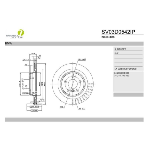 Bremsscheibe 7 Seven Parts SV03D0542IP f&uuml;r Bmw Mini Hinterachse