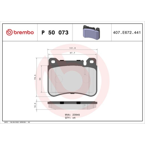 Bremsbelagsatz Scheibenbremse Brembo P50073 Prime Line f&uuml;r Mercedes Benz