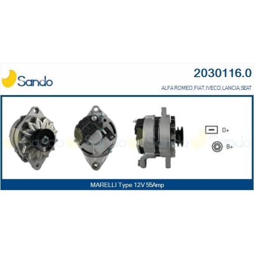 Generator Sando 2030116.0 f&uuml;r Fiat F&uuml;r Fahrzeuge Ohne Klimaanlage