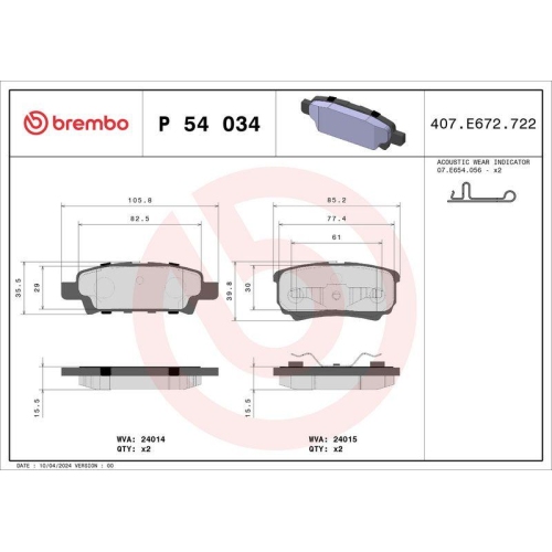 Bremsbelagsatz Scheibenbremse Brembo P54034 Prime Line f&uuml;r Chrysler Dodge Jeep