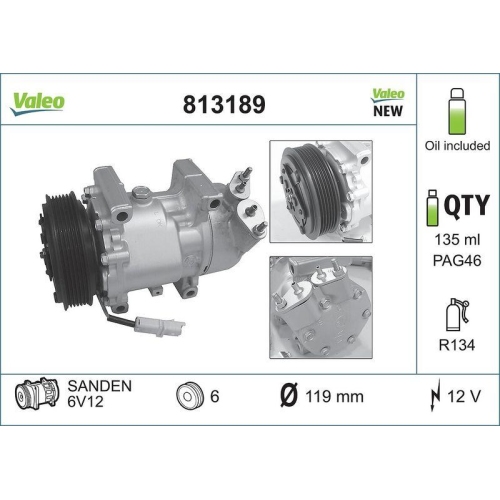 Kompressor Klimaanlage Valeo 813189 Valeo Core-flex f&uuml;r Citro&euml;n Peugeot Naza