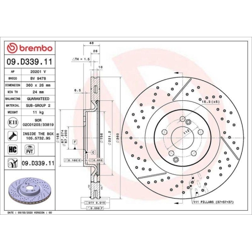 Bremsscheibe Brembo 09.D339.11 Prime Line - Uv Coated f&uuml;r Mercedes Benz