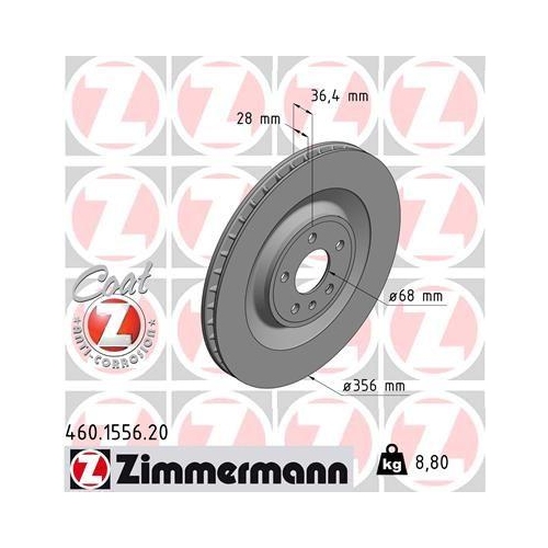 Bremsscheibe Zimmermann 460.1556.20 Coat Z f&uuml;r Porsche Hinterachse