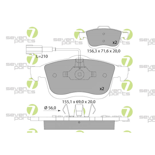 Bremsbelagsatz Scheibenbremse 7 Seven Parts SVP25681 f&uuml;r Chrysler Citro&euml;n Fiat