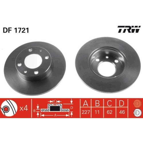 Bremsscheibe Trw DF1721 f&uuml;r Seat Zastava Yugo Fiat Innocenti Lancia Fso