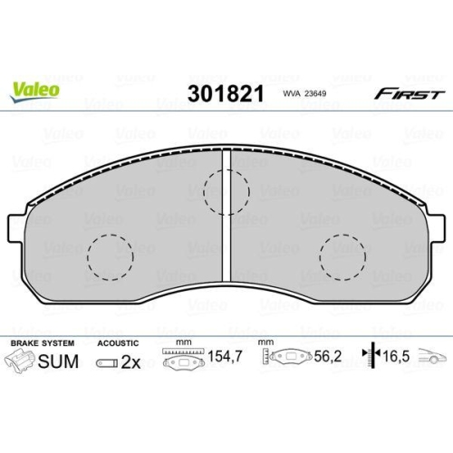 Bremsbelagsatz Scheibenbremse Valeo 301821 First für Kia Naza Vorderachse