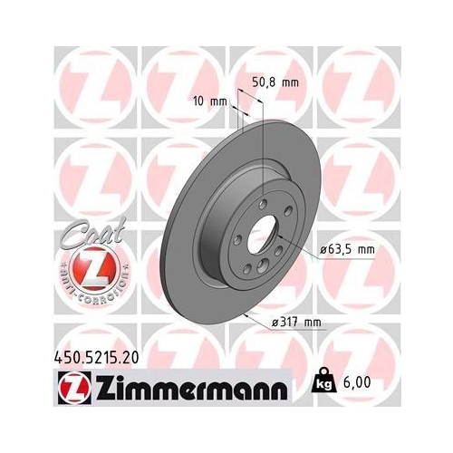 Brake Disc Zimmermann 450.5215.20 Coat Z for Land Rover Rear Axle