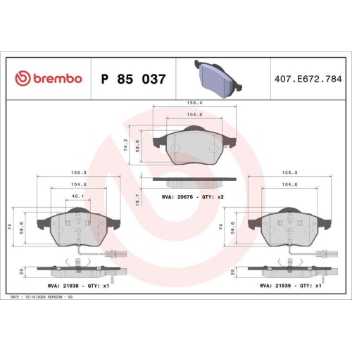 Bremsbelagsatz Scheibenbremse Brembo P85037 Prime Line f&uuml;r Audi Seat Skoda VW