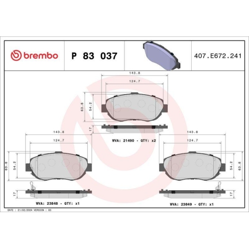 Bremsbelagsatz Scheibenbremse Brembo P83037 Prime Line f&uuml;r Nissan Toyota Lexus