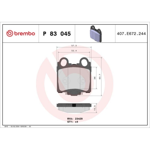 Bremsbelagsatz Scheibenbremse Brembo P83045 Prime Line f&uuml;r Toyota Lexus