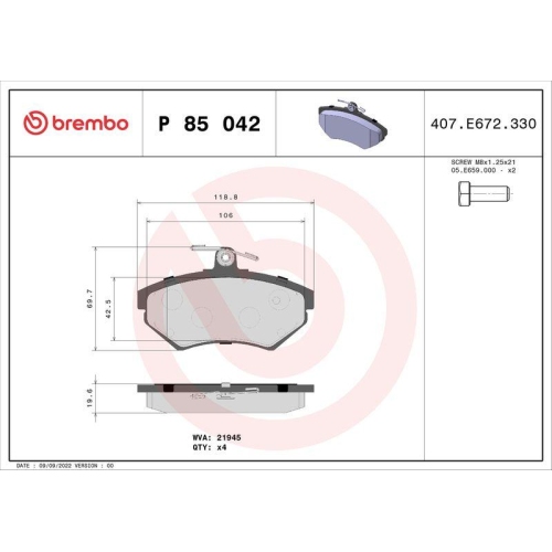 Bremsbelagsatz Scheibenbremse Brembo P85042 Prime Line f&uuml;r Audi Seat Skoda VW