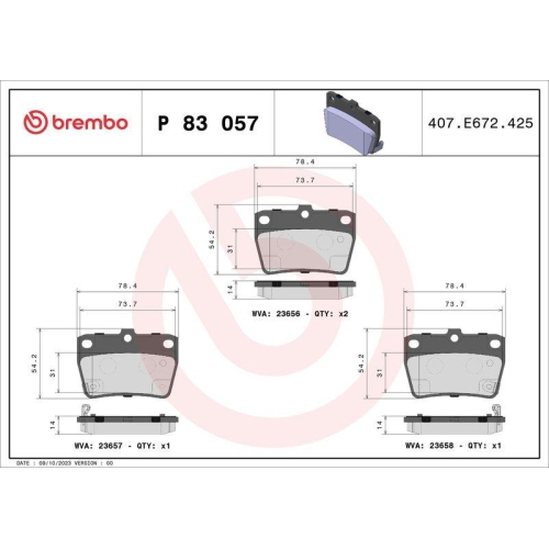 Bremsbelagsatz Scheibenbremse Brembo P83057 Prime Line f&uuml;r Toyota Chery DR