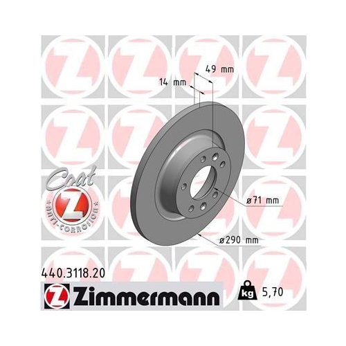 Bremsscheibe Zimmermann 440.3118.20 Coat Z f&uuml;r Fiat Citro&euml;n/peugeot Hinterachse