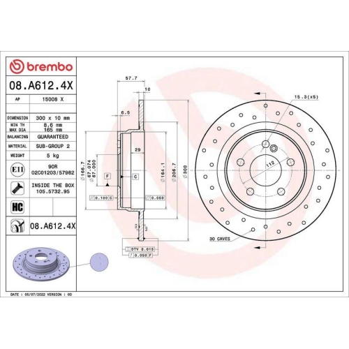 Brake Disc Brembo 08.A612.4X Xtra Line - Xtra for Mercedes Benz Mercedes Benz