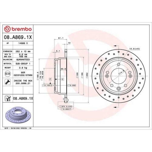 Bremsscheibe Brembo 08.A869.1X Xtra Line - Xtra f&uuml;r Hyundai Kia Kia (dyk)