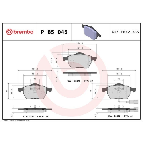 Bremsbelagsatz Scheibenbremse Brembo P85045 Prime Line f&uuml;r Audi Seat Skoda VW