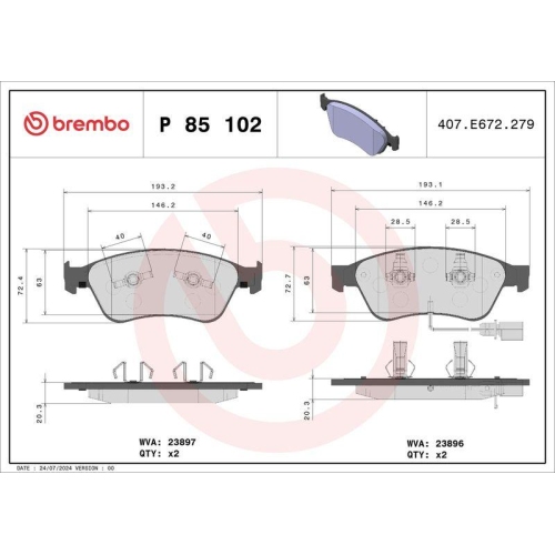 Bremsbelagsatz Scheibenbremse Brembo P85102 Prime Line f&uuml;r Audi Seat Skoda VW