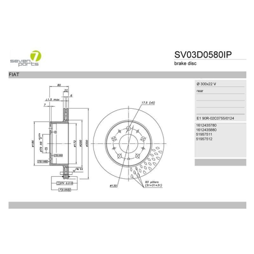 Bremsscheibe 7 Seven Parts SV03D0580IP f&uuml;r Citro&euml;n Fiat Opel Peugeot Vauxhall