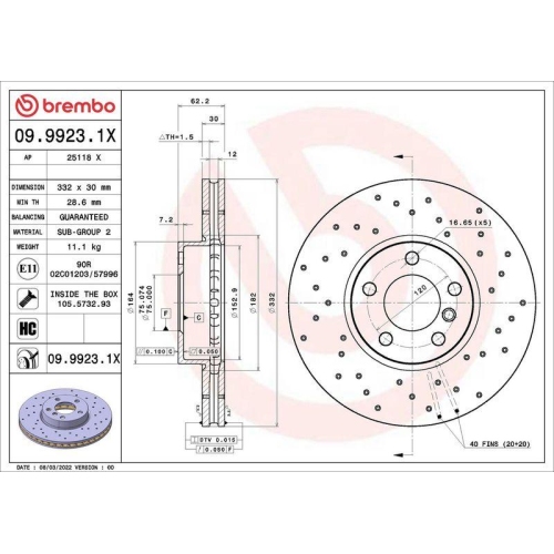 Bremsscheibe Brembo 09.9923.1X Xtra Line - Xtra f&uuml;r Bmw Vorderachse