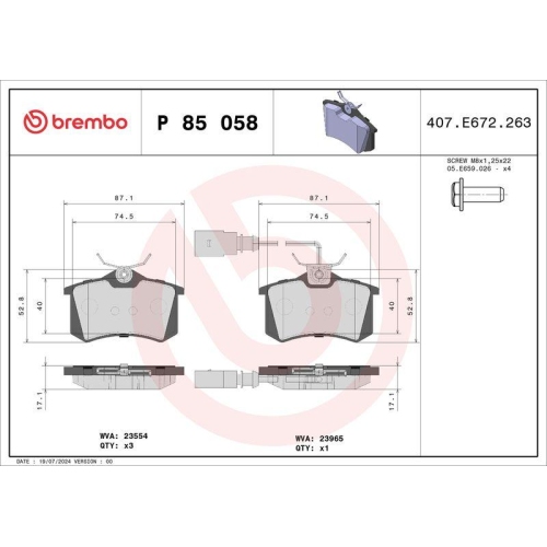 Bremsbelagsatz Scheibenbremse Brembo P85058 Prime Line f&uuml;r Audi Ford Seat Skoda