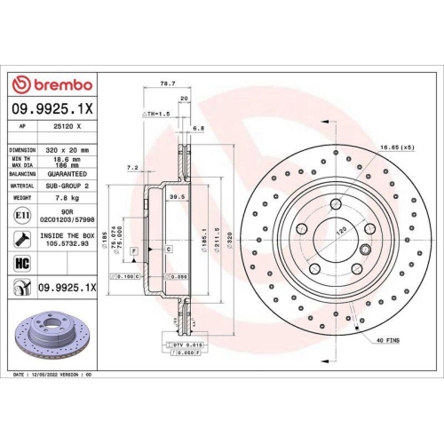 Bremsscheibe Brembo 09.9925.1X Xtra Line - Xtra f&uuml;r Bmw Hinterachse