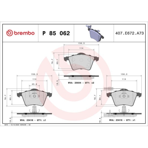 Brake Pad Set Disc Brake Brembo P85062 Prime Line for Audi Ford Seat Skoda VW