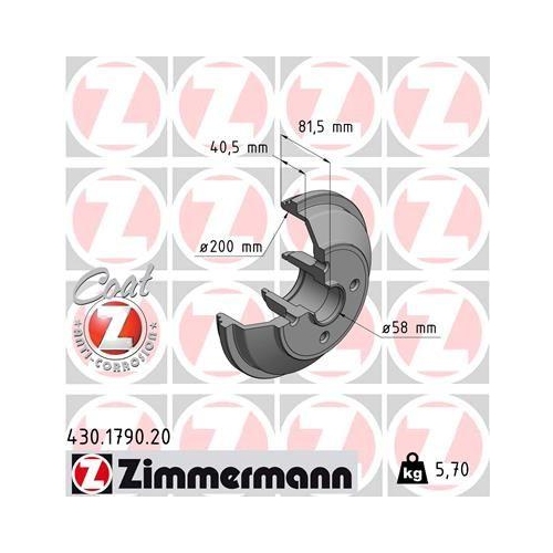 Bremstrommel Zimmermann 430.1790.20 Coat Z für Opel General Motors Hinterachse