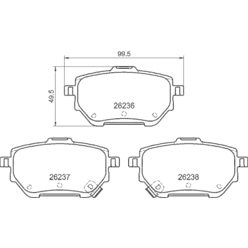 Bremsbelagsatz Scheibenbremse Hella 8DB 355 040-711 f&uuml;r Toyota Amc Hinterachse