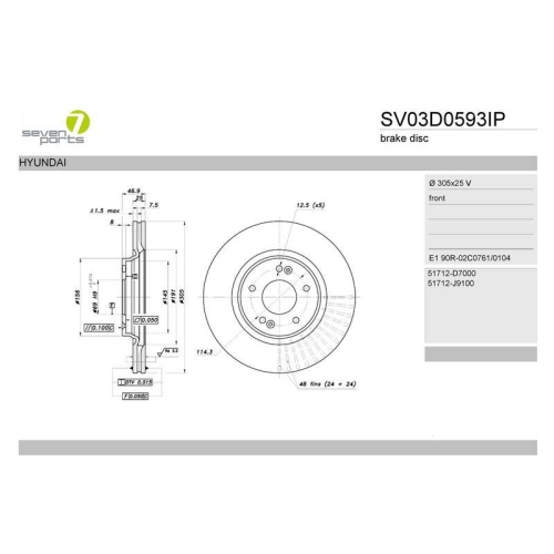 Bremsscheibe 7 Seven Parts SV03D0593IP f&uuml;r Hyundai Kia Vorderachse