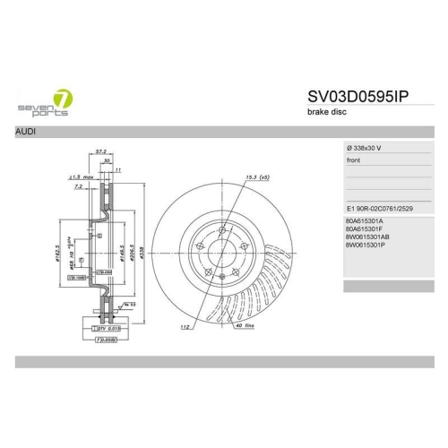 Bremsscheibe 7 Seven Parts SV03D0595IP f&uuml;r Audi Vorderachse