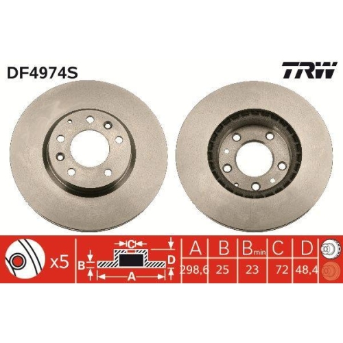 Bremsscheibe Trw DF4974S Trw Single f&uuml;r Mazda (changan) Faw Vorderachse