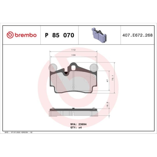 Brake Pad Set Disc Brake Brembo P85070 Prime Line for Audi Porsche Seat Skoda VW