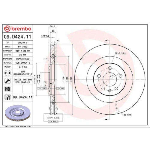 1X Brembo Bremsscheibe Hinterachse Prime Line - Uv Coated f&uuml;r Audi