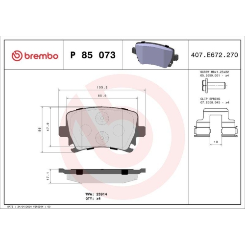 Bremsbelagsatz Scheibenbremse Brembo P85073 Prime Line f&uuml;r Audi Seat Skoda VW