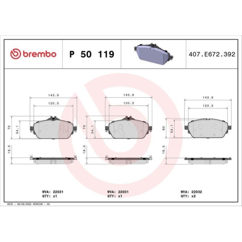 Bremsbelagsatz Scheibenbremse Brembo P50119 Prime Line für Mercedes Benz