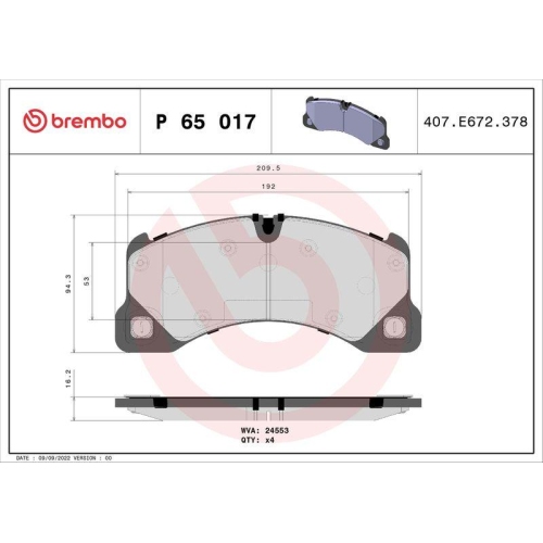Brake Pad Set Disc Brake Brembo P65017 Prime Line for Audi Porsche Seat Skoda VW