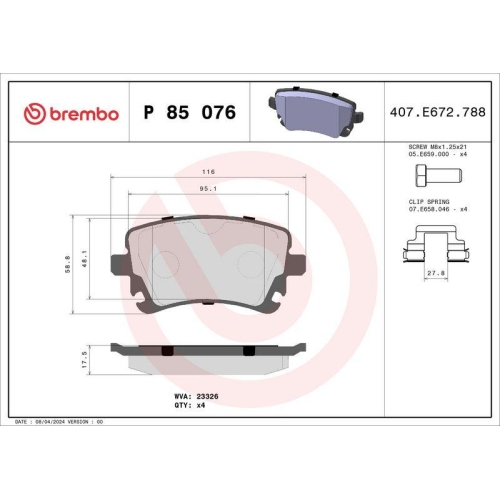 Bremsbelagsatz Scheibenbremse Brembo P85076 Prime Line f&uuml;r Audi Seat Skoda VW