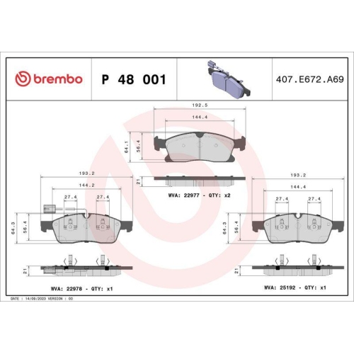 Bremsbelagsatz Scheibenbremse Brembo P48001 Prime Line f&uuml;r Maserati Vorderachse