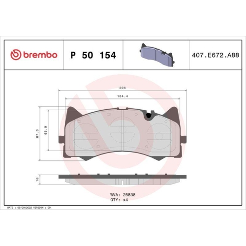 Bremsbelagsatz Scheibenbremse Brembo P50154 Prime Line f&uuml;r Mercedes Benz
