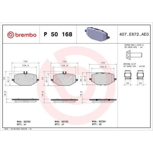 Bremsbelagsatz Scheibenbremse Brembo P50168 Prime Line f&uuml;r Mercedes Benz