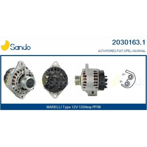Generator Sando 2030163.1 für Fiat Opel Vauxhall General Motors