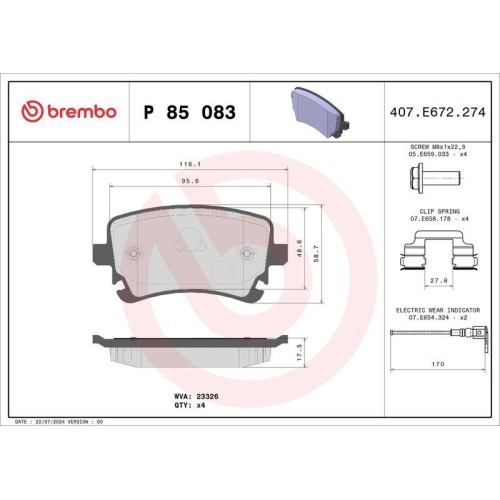 Bremsbelagsatz Scheibenbremse Brembo P85083 Prime Line f&uuml;r Audi Seat Skoda VW