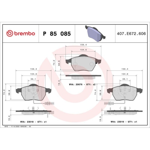 Bremsbelagsatz Scheibenbremse Brembo P85085 Prime Line f&uuml;r Audi Seat Skoda VW