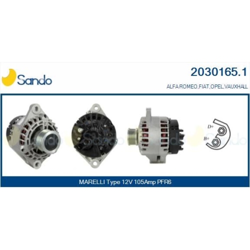 Alternator Sando 2030165.1 for Fiat Opel Vauxhall VW