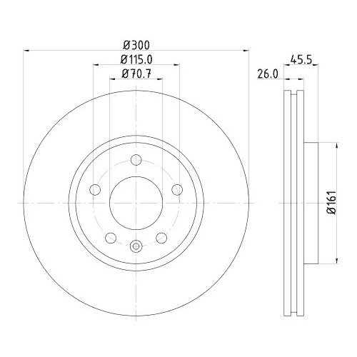 Bremsscheibe Hella 8DD 355 116-591 Pro f&uuml;r Opel Vauxhall Chevrolet Holden Buick