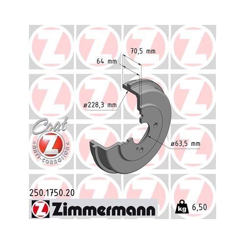 Bremstrommel Zimmermann 250.1750.20 Coat Z für Ford Hinterachse